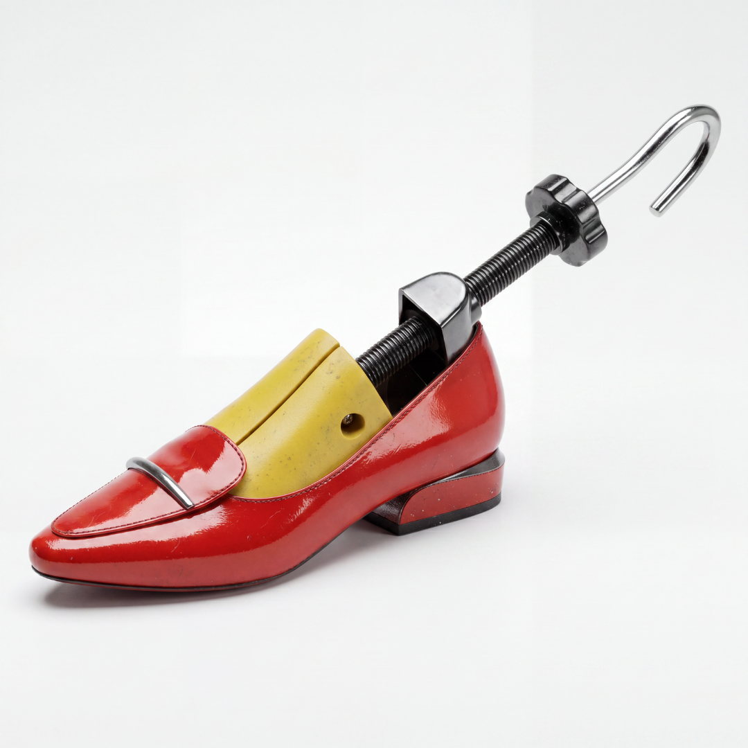 Example of the TheraStretch Pro in a woman's red dress shoe