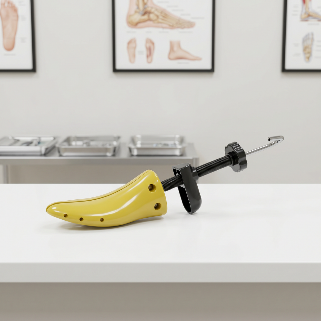 TheraStretch Pro sitting on a white countertop in a podiatrist office